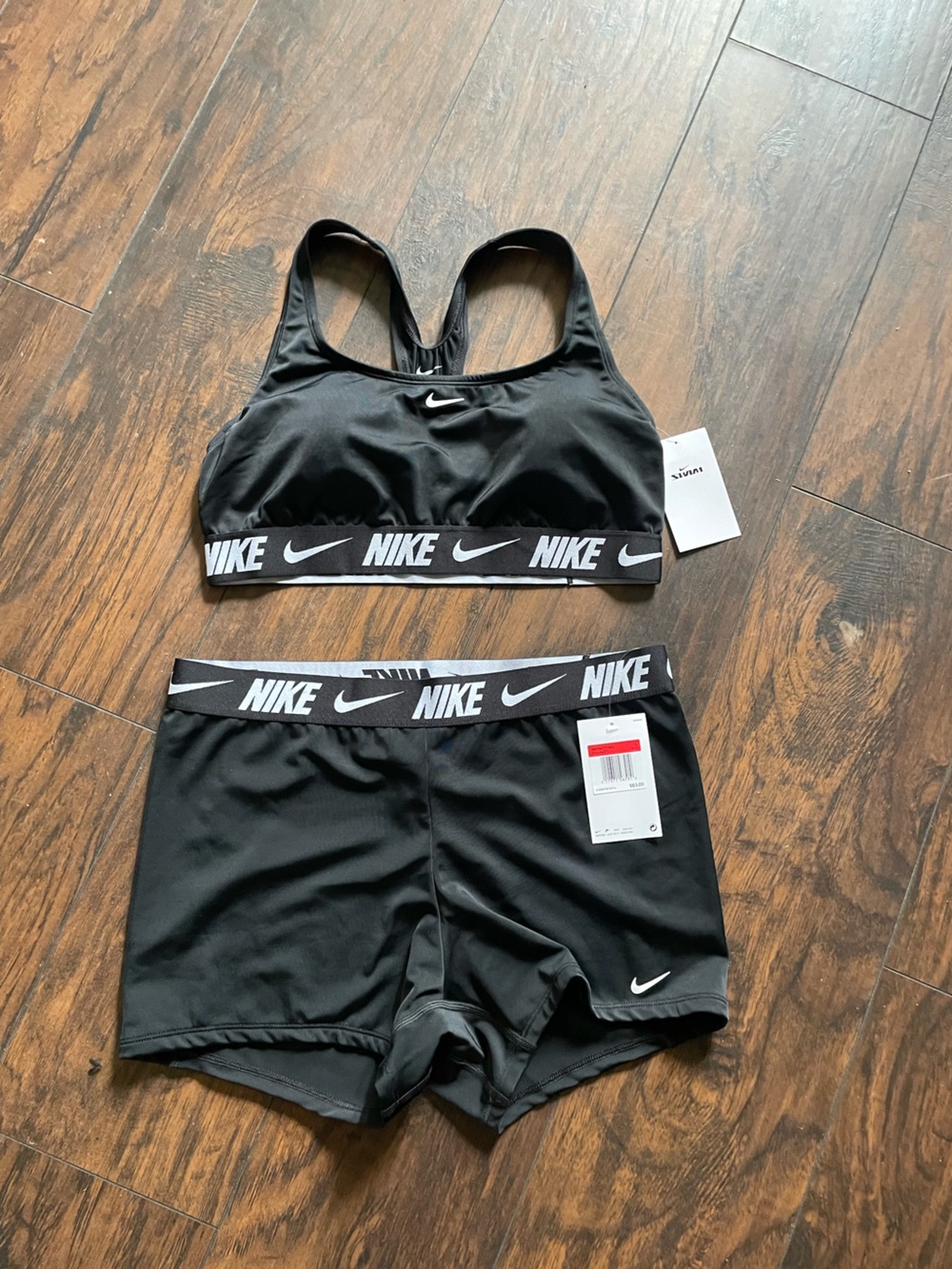 Nike Black and White Logo two piece swim